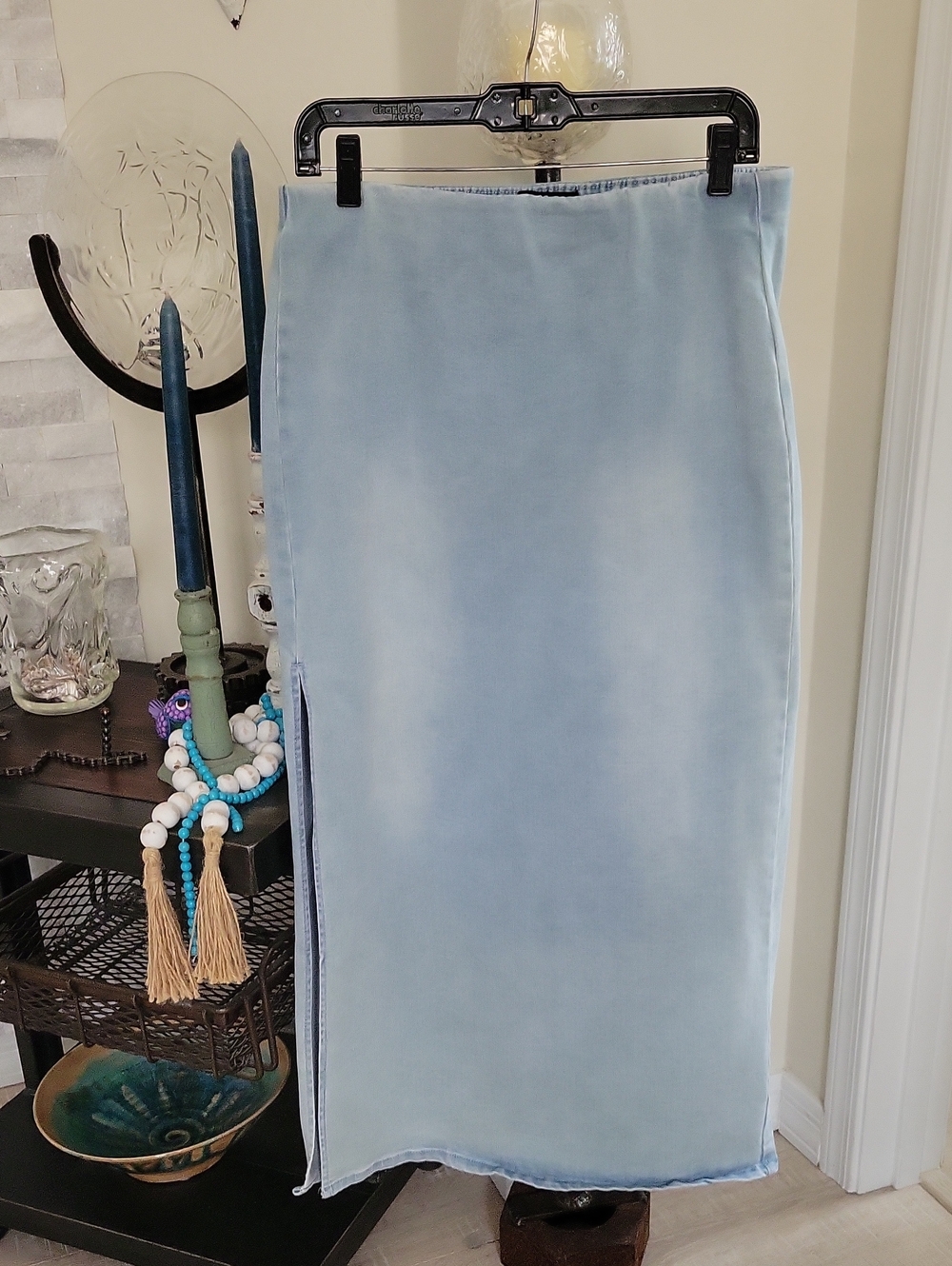 refuge Light Blue Pencil Skirt with Side Slit